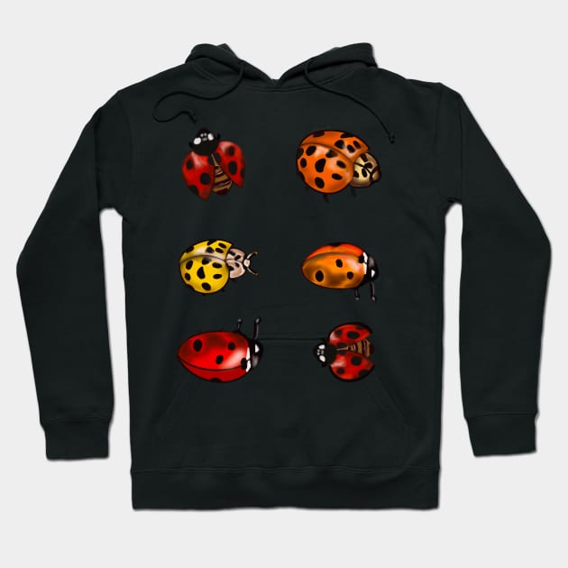 Red, orange and yellow ladybugs -A group of lady bugs is called a loveliness - purple background Hoodie by Artonmytee